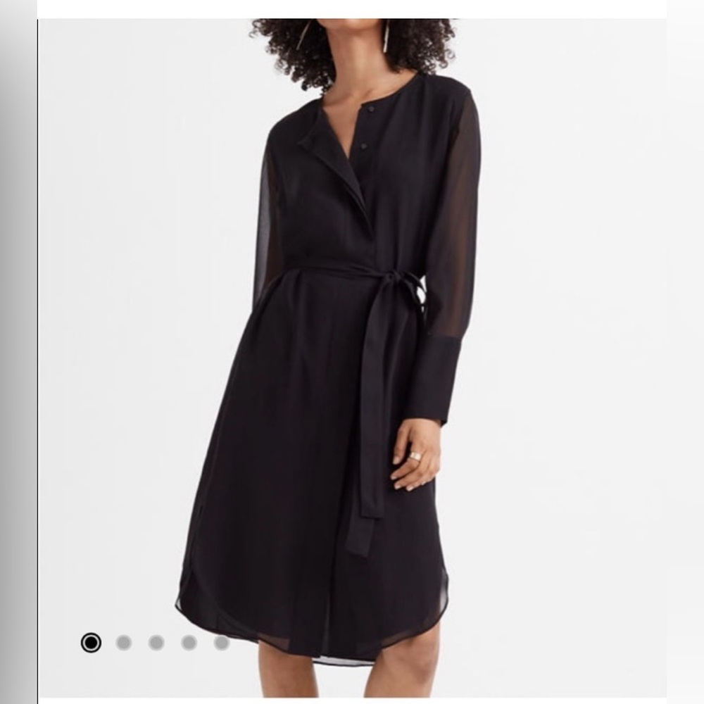Club Monaco NWT Black Shirt Tail Belted Shirt Silk Dress/Duster - Sheer Sleeves